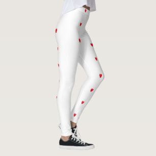 Doodle Heart Patterns Red White Custom Cute Pretty Leggings