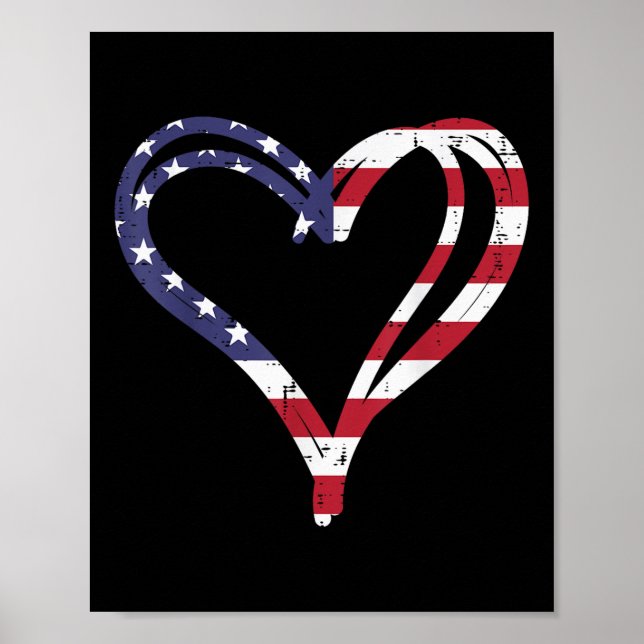Doodle Heart Us American Flag Memorial Day 4th Of  Poster (Front)