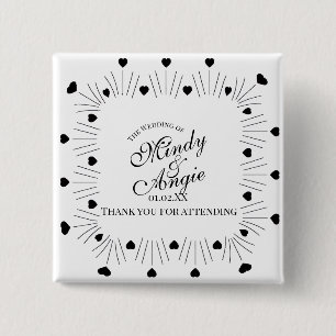 Doodle Hearts Frame Script Wedding 15 Cm Square Badge