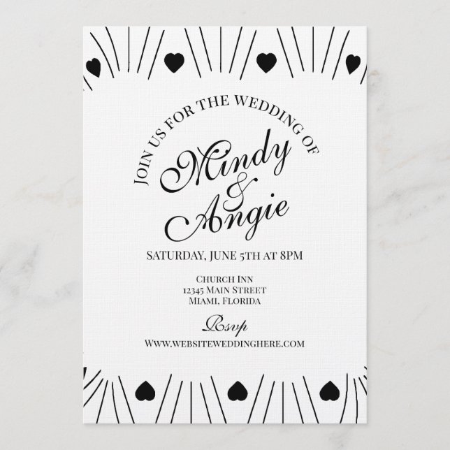 Doodle Hearts Frame Script Wedding Invitation (Front)