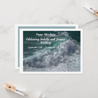 Doodle hearts, ocean photo, and love invitation
