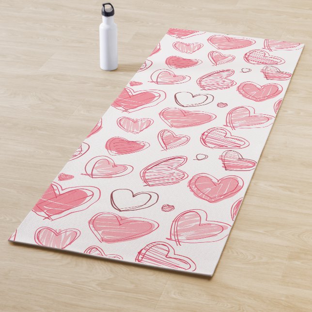 Doodle Hearts On White Yoga Mat (In Situ)