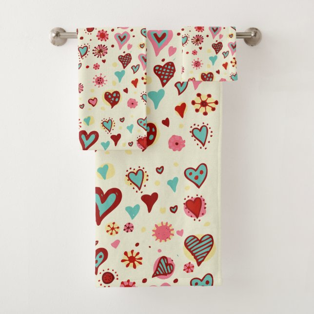 Doodle Hearts Pattern Bath Towel Set (Insitu)