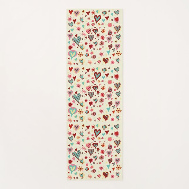 Doodle Hearts Pattern Yoga Mat (Front)