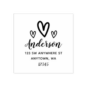 Doodle Hearts Return Address Personalised Rubber Stamp