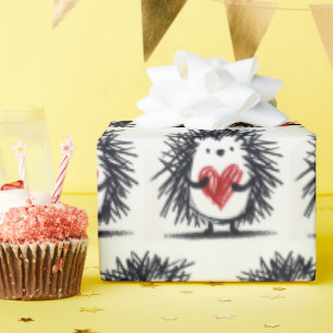 Doodle Hedgehog With Red Heart Wrapping Paper