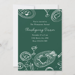 Doodle Illustrated Thanksgiving Dinner Holiday Invitation