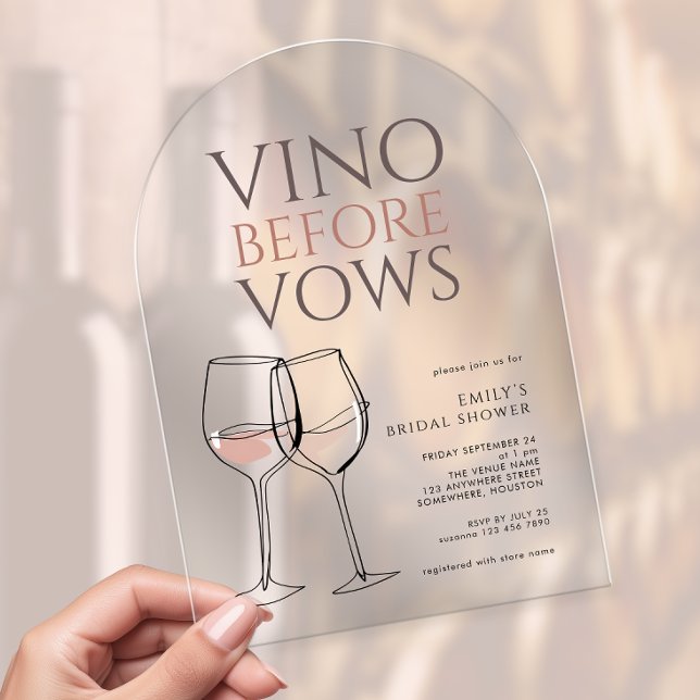 Doodle Illustration Vino Before Vows Bridal Shower Acrylic Invitations (Creator Uploaded)