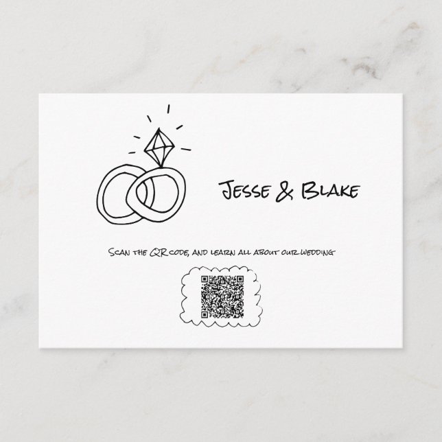 Doodle Illustrations Wedding in Black and White Enclosure Card (Front)