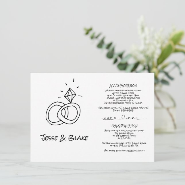 Doodle Illustrations Wedding in Black and White Enclosure Card (Standing Front)