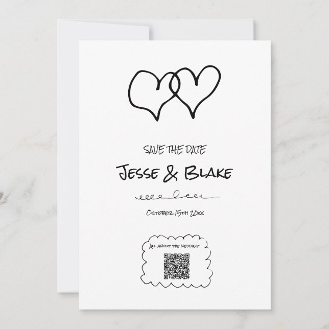 Doodle Illustrations Wedding in Black and White Invitation (Front)
