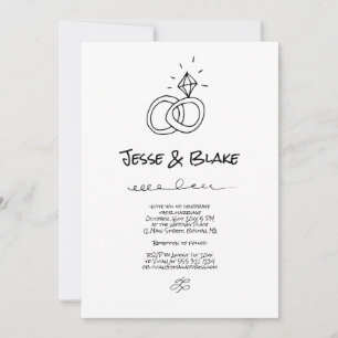 Doodle Illustrations Wedding in Black and White Invitation