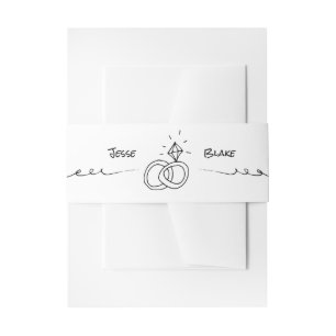 Doodle Illustrations Wedding in Black and White Invitation Belly Band