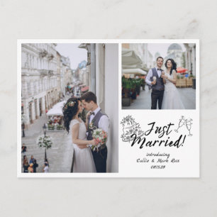Doodle Just Married Wedding Photo Announcement Postcard