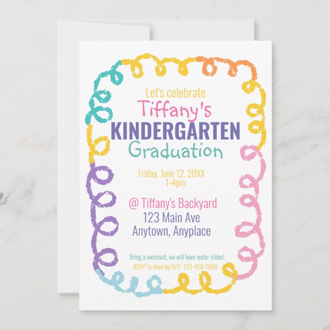 Doodle Kindergarten Graduation Party Invitation (Front)