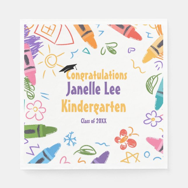 Doodle Kindergarten Graduation Party  Napkin (Front)