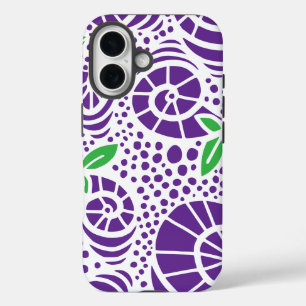 Doodle leaves and abstract snail curls iPhone 16 case