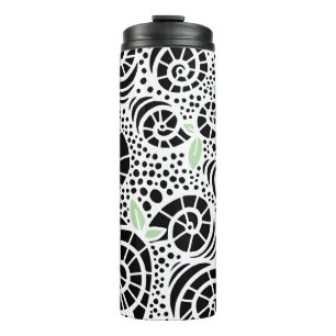 Doodle leaves and abstract snail curls thermal tumbler