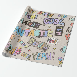 Doodle Lettering Words Cool Fun vintage Hand Drawn Wrapping Paper