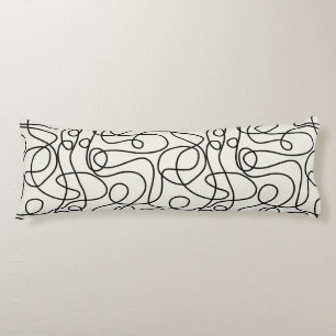 Doodle Line Art Pattern   Black on Cream Body Cushion