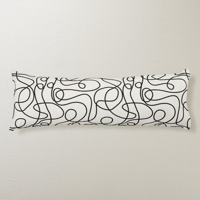 Doodle Line Art Pattern | Black on Cream Body Cushion (Front)