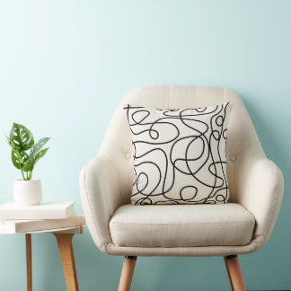 Doodle Line Art Pattern | Black on Cream Cushion