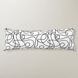 Doodle Line Art Pattern Black on White Body Cushion