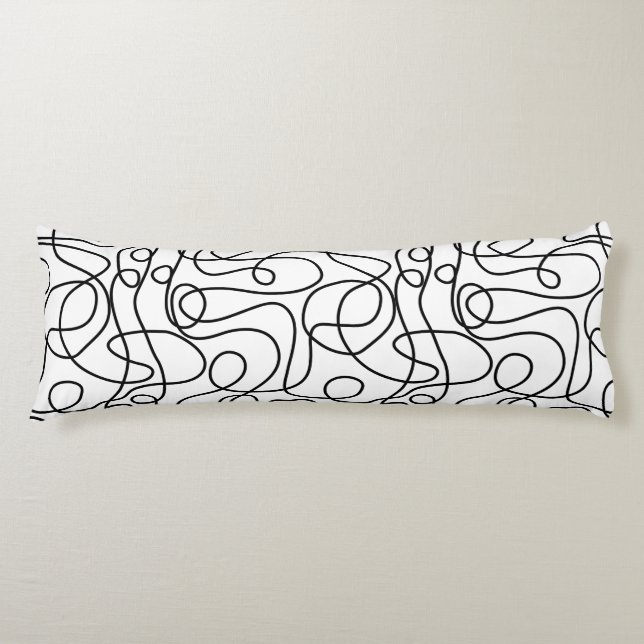 Doodle Line Art Pattern | Black on White Body Cushion (Front)