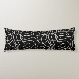 Doodle Line Art Pattern   Cream on Black Body Cushion