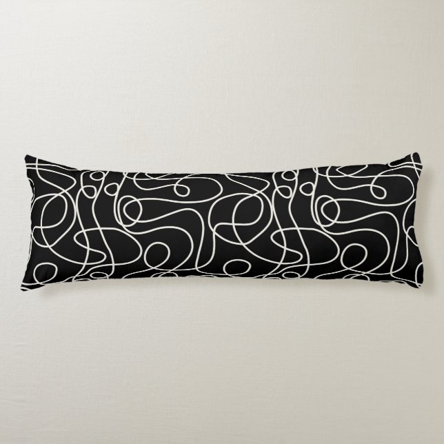 Doodle Line Art Pattern | Cream on Black Body Cushion (Front)