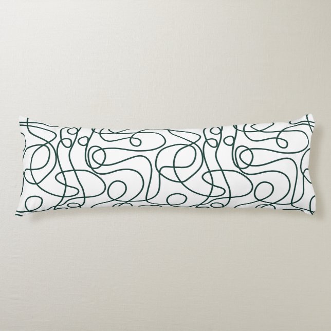 Doodle Line Art Pattern | Dark Emerald Green/White Body Cushion (Front)