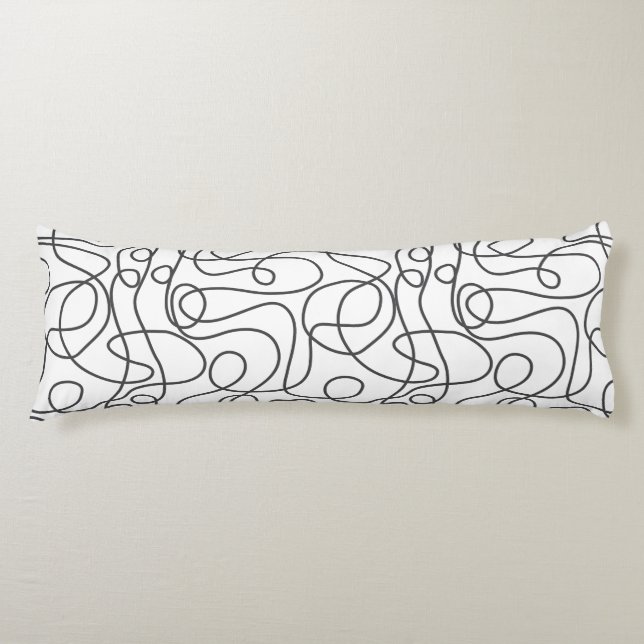 Doodle Line Art Pattern | Graphite on White Body Cushion (Front)