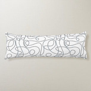 Doodle Line Art Pattern Grey on White Body Cushion