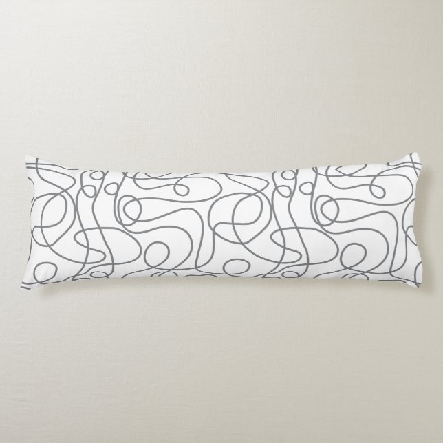 Doodle Line Art Pattern | Grey on White Body Cushion (Front)