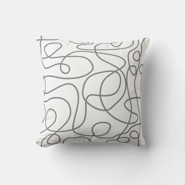 Doodle Line Art Pattern | Grey on White Cushion (Front)