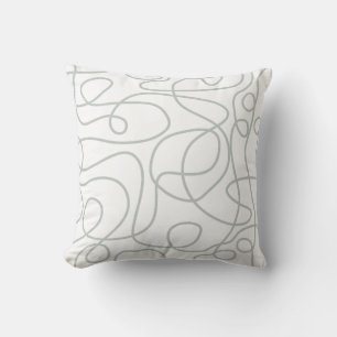 Doodle Line Art Pattern   Light GrayGreen on White Cushion