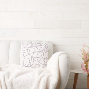 Doodle Line Art Pattern   Mauve on White Cushion