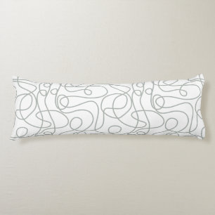 Doodle Line Art Pattern   Mid Grey Green on White Body Cushion