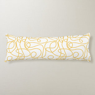 Doodle Line Art Pattern Mustard Yellow on White Body Cushion