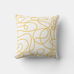 Doodle Line Art Pattern   Mustard Yellow on White Cushion