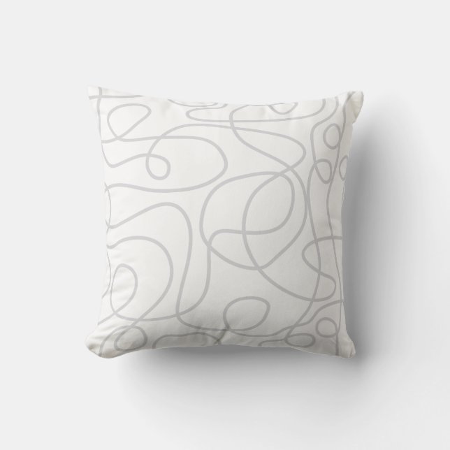Doodle Line Art Pattern | Pale Grey on White Cushion (Front)