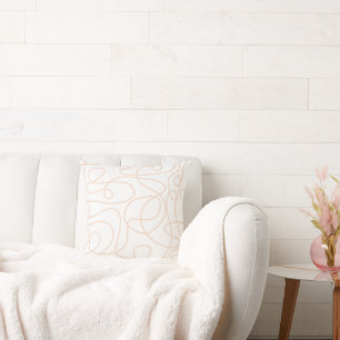 Doodle Line Art Pattern   Peach/Apricot on White Cushion