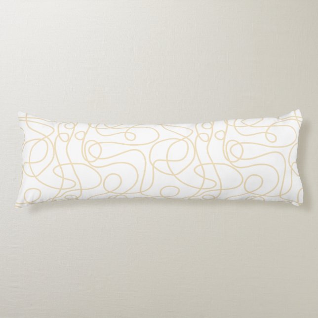 Doodle Line Art Pattern | Soft Yellow on White Body Cushion (Front)