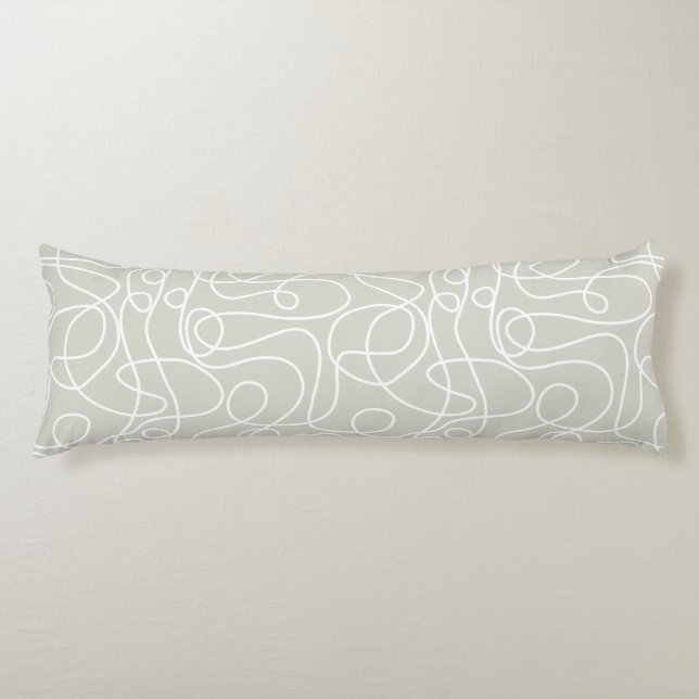 Doodle Line Art Pattern | White on Beige/Warm Grey Body Cushion (Front)