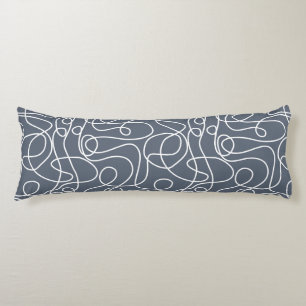 Doodle Line Art Pattern White on Blue-Grey Body Cushion