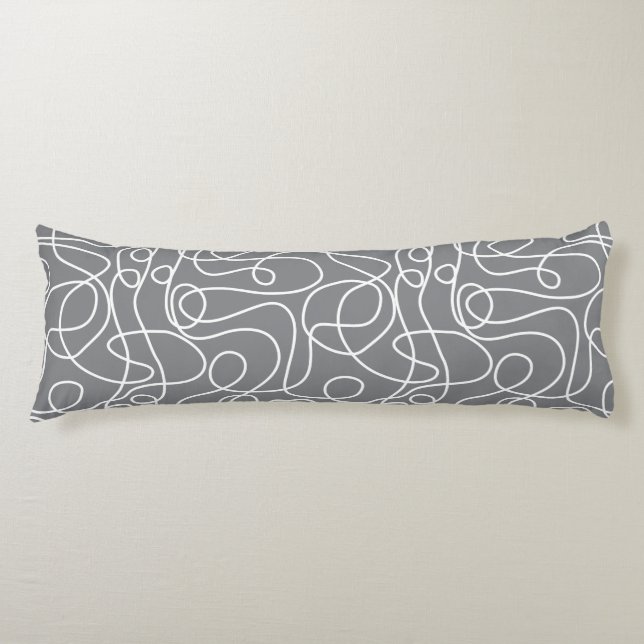 Doodle Line Art Pattern | White on Grey Body Cushion (Front)