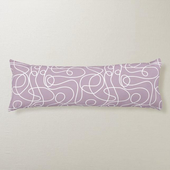 Doodle Line Art Pattern | White on Mauve Body Cushion (Front)