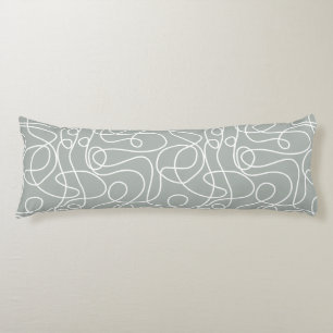 Doodle Line Art Pattern   White on Mid Grey Green Body Cushion