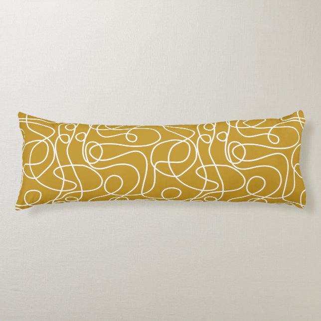 Doodle Line Art Pattern | White on Old Gold Body Cushion (Front)