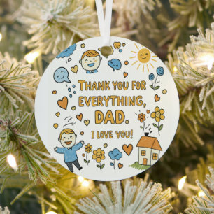 Doodle Love for Dad Print-"Thank You Dad" Metal Tree Decoration